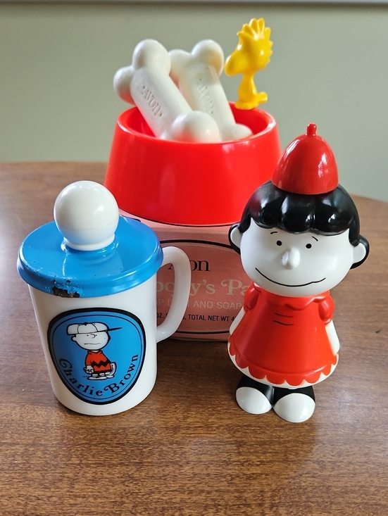 Avon Other - VTG Avon Peanuts 3pc Lot: Lucy Bottle, Charlie Brown Mug, Snoopy Soap Dish